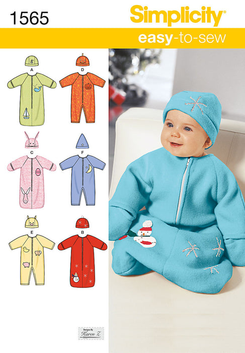Simplicity Pattern 1565 Easy-to-sew bunting, romper and hats from Jaycotts Sewing Supplies