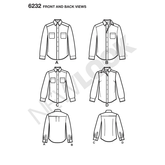 New Look 6232 Misses' and Men's Shirts sewing pattern from Jaycotts Sewing Supplies