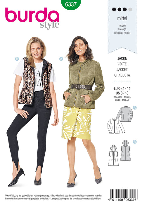 BD6337 Misses' quilted jacket sewing pattern from Jaycotts Sewing Supplies