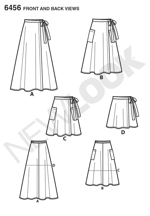NL6456 Misses' Easy Wrap Skirts in Four Lengths from Jaycotts Sewing Supplies