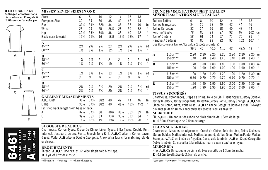 NL6461 Misses' Dress, Tunic, Top and Cropped Pants from Jaycotts Sewing Supplies