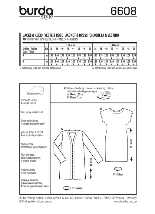 BD6608 Burda Style Pattern 6608 Jacket & Dress from Jaycotts Sewing Supplies