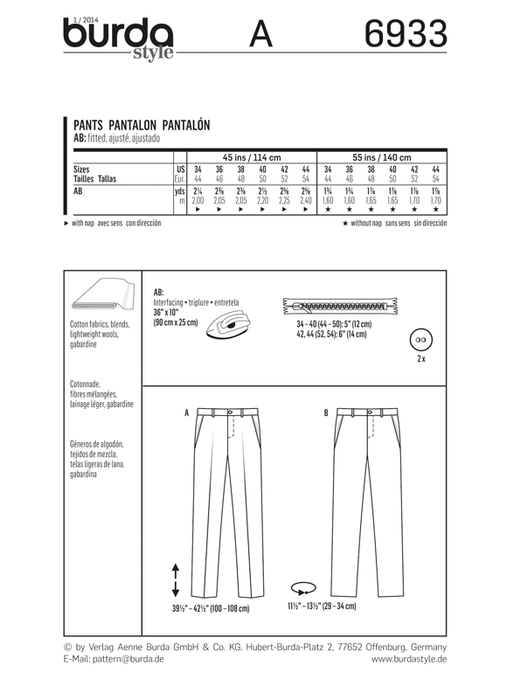 BD6933 Men's Trousers | Average from Jaycotts Sewing Supplies