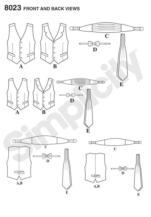 Simplicity Pattern 8023 Boy's and men's special occasion accessories from Jaycotts Sewing Supplies