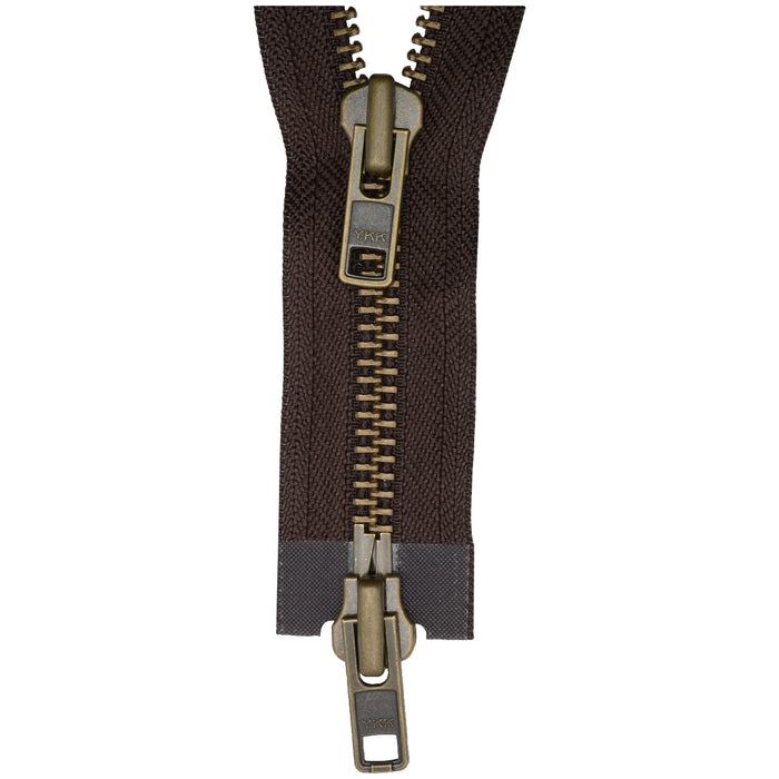 YKK Open End Zip - TWO WAY METAL - Colour 570 Brown from Jaycotts Sewing Supplies