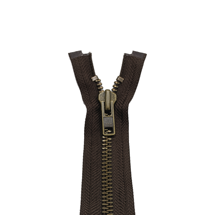 YKK Open End Zip - Heavy Duty, Antique Brass |  570 Brown from Jaycotts Sewing Supplies