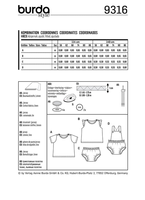 BD9316 Baby's sportswear sewing pattern from Jaycotts Sewing Supplies