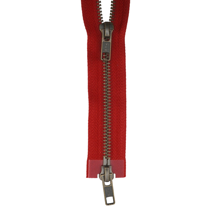 YKK Antique Brass Two Way Open End Zip, RED from Jaycotts Sewing Supplies