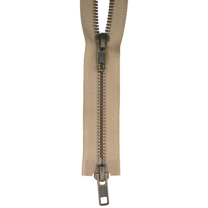 YKK Antique Brass Two Way Open End Zip, Biscuit from Jaycotts Sewing Supplies