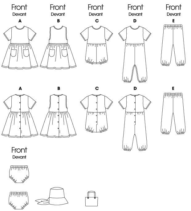 B5624 Infants' Dress, Jumper, Romper, Jumpsuit, Panties, Hat & Bag from Jaycotts Sewing Supplies