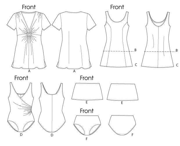 B5795 Womens' Cover-Up, Top, Swimdress, Swimsuit, Skirt & Briefs from Jaycotts Sewing Supplies