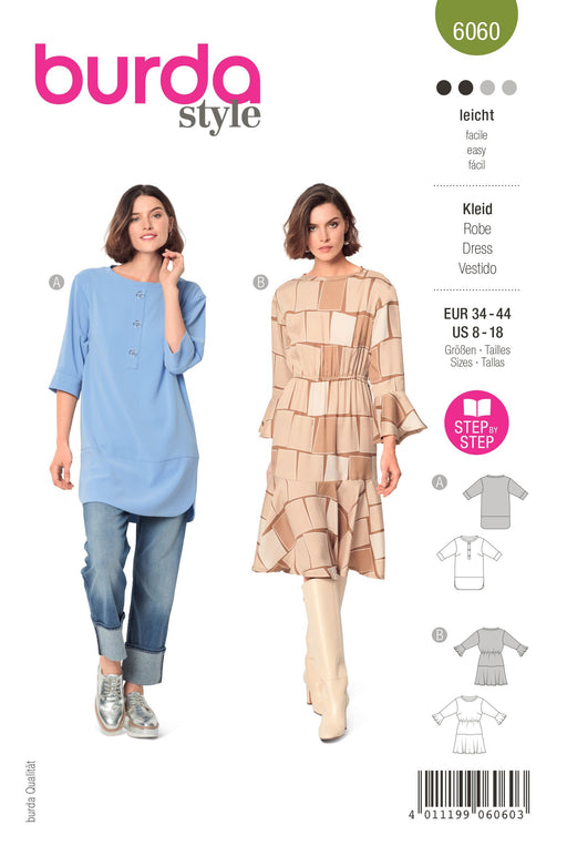 Burda Sewing Pattern 6060 Tunic Top and Dresses from Jaycotts Sewing Supplies