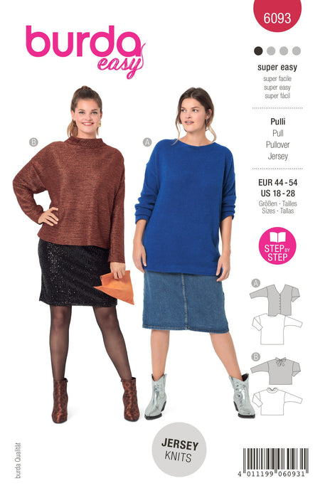 Burda Sewing Pattern 6087 Top, Dress – Figure Fitting from Jaycotts Sewing Supplies