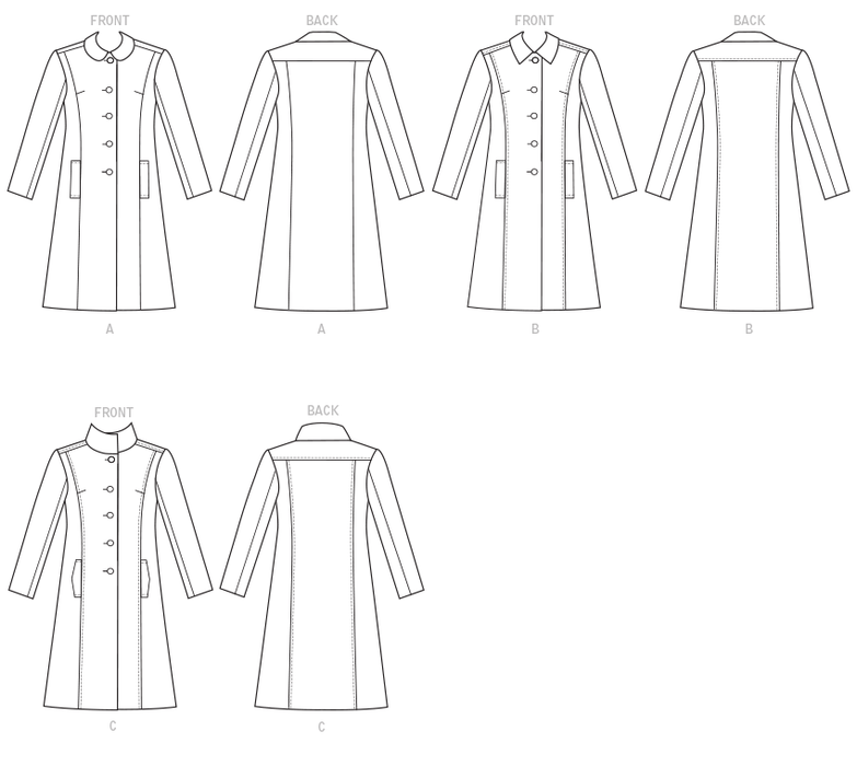B6385 Misses' Funnel-Neck, Peter Pan or Pointed Collar Coats from Jaycotts Sewing Supplies