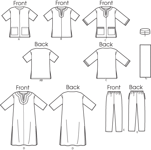 Butterick Pattern 6748 Misses'/Men's Tunic, Caftan, PantsHat and Head Wrap from Jaycotts Sewing Supplies