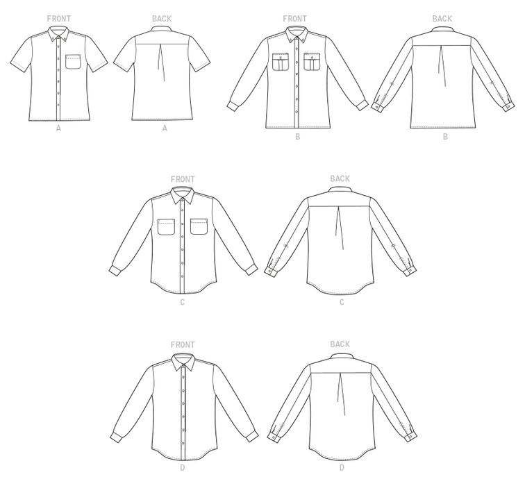 Butterick sewing pattern 6841 Unisex Button-Down Shirts from Jaycotts Sewing Supplies