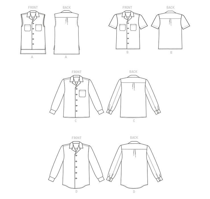 Butterick sewing pattern 6846 Unisex Button-Down Shirts from Jaycotts Sewing Supplies