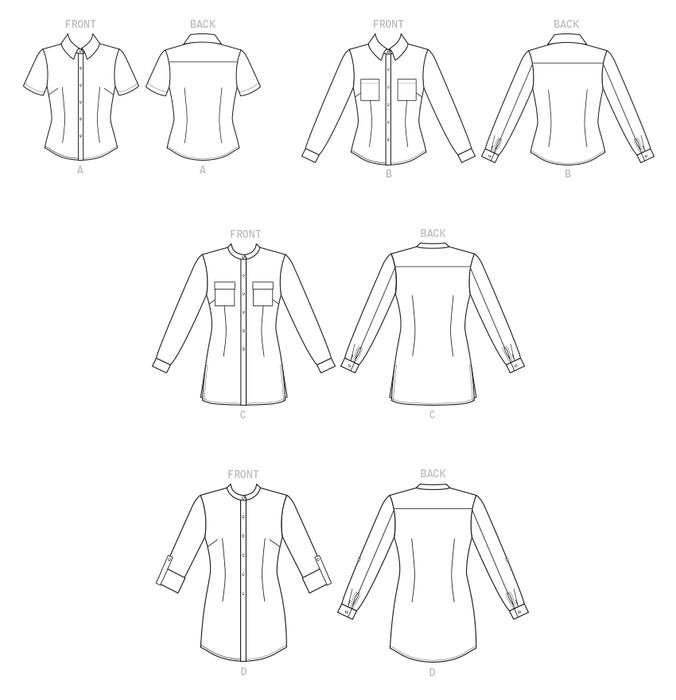 Butterick sewing pattern 6852 Misses' Button-Down Shirts from Jaycotts Sewing Supplies