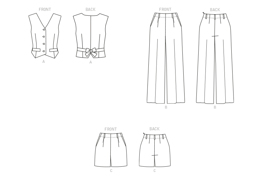 Butterick sewing pattern 6901 Misses' waiscoat and trousers from Jaycotts Sewing Supplies