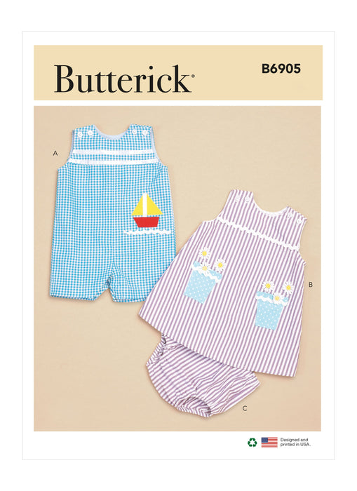 Butterick sewing pattern 6905 Baby Overalls, Dress and Panties from Jaycotts Sewing Supplies