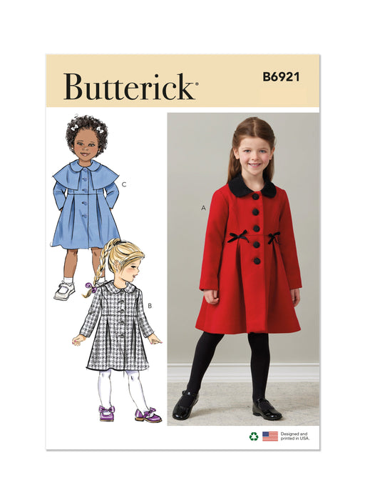 Butterick sewing pattern 6921 Children's Coat from Jaycotts Sewing Supplies