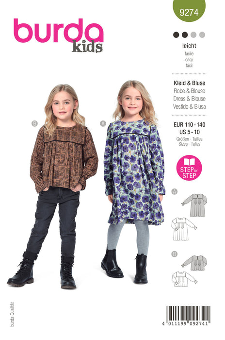 Burda Sewing Pattern 9274 Children's Dress, Blouse from Jaycotts Sewing Supplies