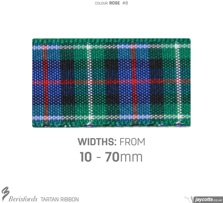 Berisfords Tartan Ribbon: #8 Rose from Jaycotts Sewing Supplies