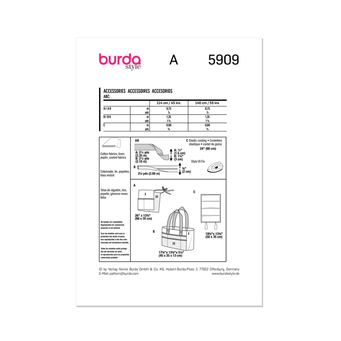 Burda Style Sewing Pattern 5909 Accessories from Jaycotts Sewing Supplies