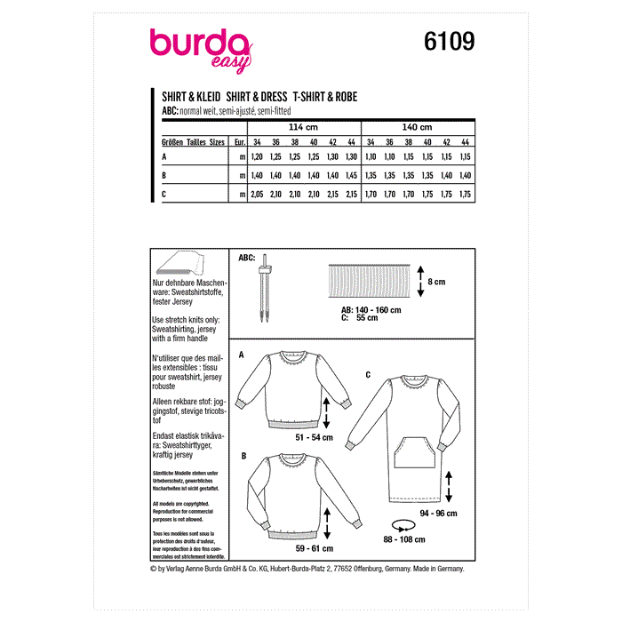 Burda Sewing Pattern 6109 Sweatshirt from Jaycotts Sewing Supplies
