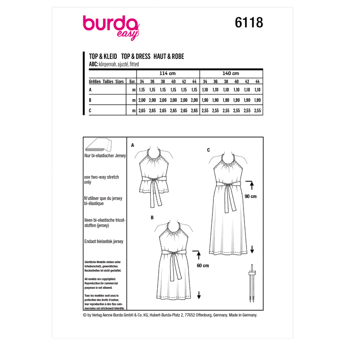 Burda Sewing Pattern 6118 Halter Top and Dress from Jaycotts Sewing Supplies
