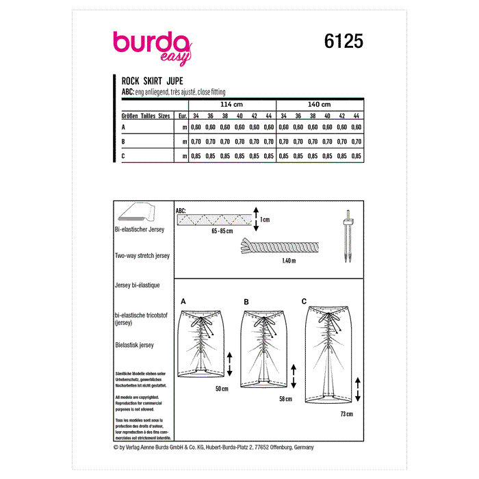 Burda Sewing Pattern 6125 Skirts from Jaycotts Sewing Supplies