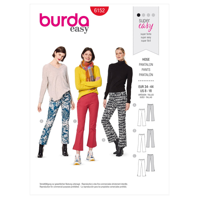 Burda Sewing Pattern 6152 Flared trousers or pants from Jaycotts Sewing Supplies