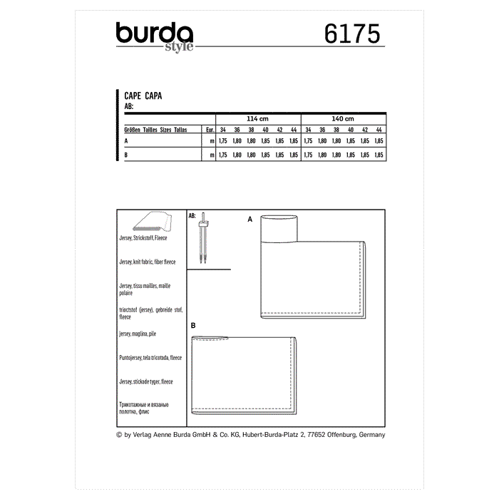 Burda Sewing Pattern 6175 Cape with roll neck from Jaycotts Sewing Supplies