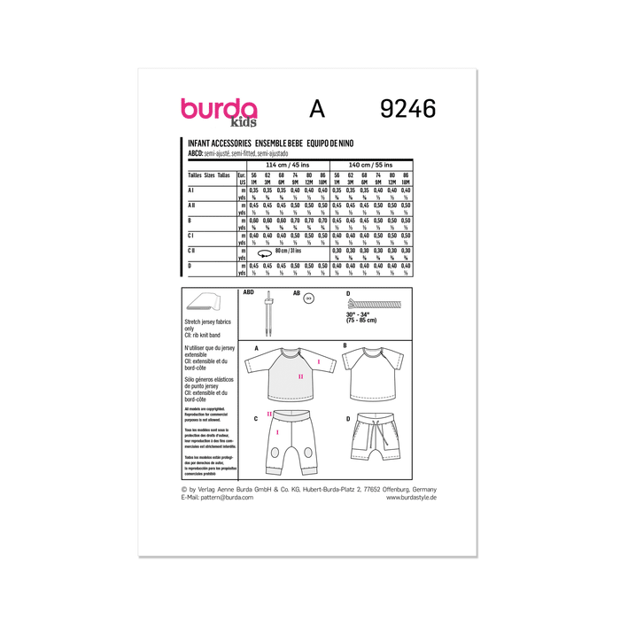 Burda Style Sewing Pattern 9246 Babies' Clothes from Jaycotts Sewing Supplies