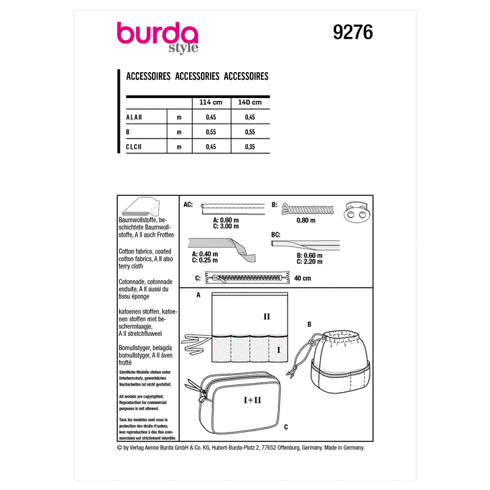 Burda Sewing Pattern 9276 Bathroom Accessories from Jaycotts Sewing Supplies