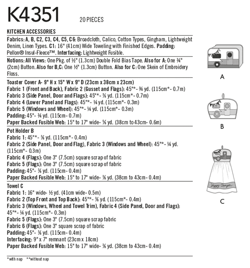 Kwik Sew 4351 Kitchen Accessories Sewing Pattern from Jaycotts Sewing Supplies