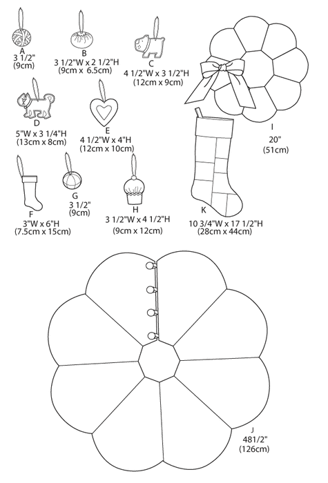 M6453 Ornaments, Wreath, Tree Skirt and Stocking from Jaycotts Sewing Supplies