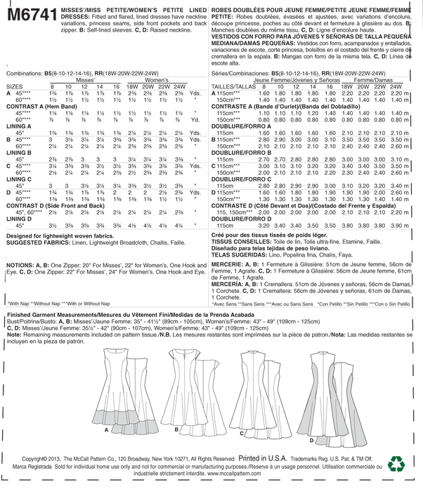 McCall's 6741 Misses'/Women's Petite Lined Dresses Pattern | Easy from Jaycotts Sewing Supplies