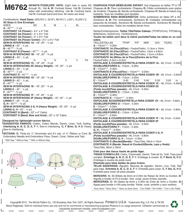 McCall's 6762 Infants/Toddlers' Hats Pattern from Jaycotts Sewing Supplies