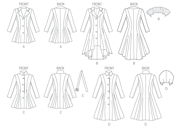 M6800 Misses'/Miss Petite Lined Coats, Belt + Detachable Collar & Hood from Jaycotts Sewing Supplies
