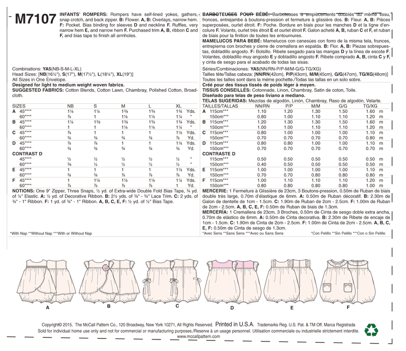 M7107 Infants' Rompers from Jaycotts Sewing Supplies