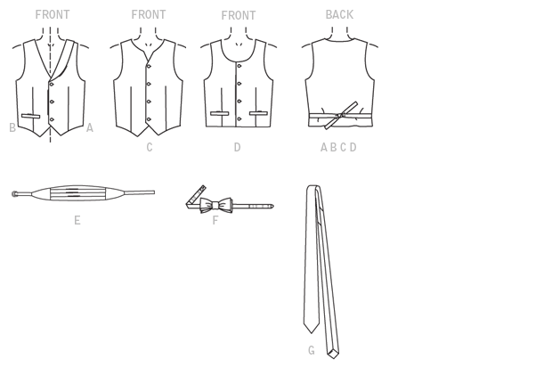 M7223 Children's/Boys' Lined Vests, Cummerbund, Bow Tie and Neck from Jaycotts Sewing Supplies
