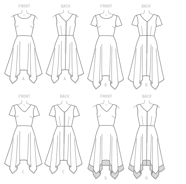 M7315 Misses' Handkerchief-Hem Dresses from Jaycotts Sewing Supplies