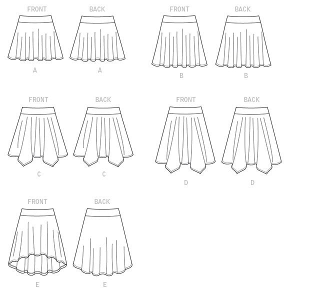 M7345 Girls Straight / handkerchief / hi-lo hem Skirt from Jaycotts Sewing Supplies