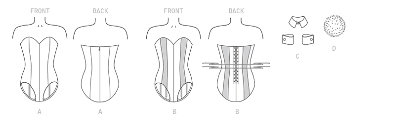 M7398 Misses' Bodysuit Corset, Collar, Cuffs and Tail from Jaycotts Sewing Supplies