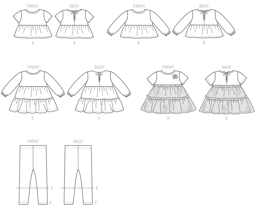 M7458 Toddlers' Gathered Tops, Dresses and Leggings from Jaycotts Sewing Supplies