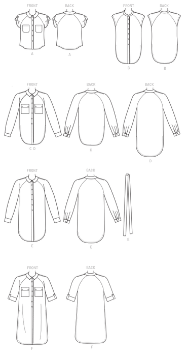 M7472 Misses' Raglan Sleeve, Button-Down Shirts and Tunics from Jaycotts Sewing Supplies