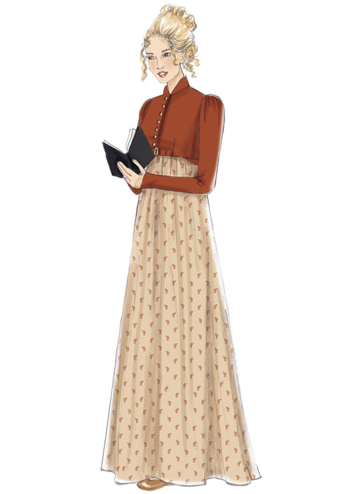M7493 Cropped Jacket, Floor-Length Coat and A-Line, Square-Neck Dress from Jaycotts Sewing Supplies