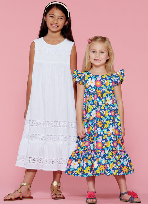 M7558 Girls' Sleeveless and Ruffle Sleeve Empire-Waist Dresses from Jaycotts Sewing Supplies