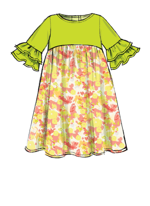 M7558 Girls' Sleeveless and Ruffle Sleeve Empire-Waist Dresses from Jaycotts Sewing Supplies